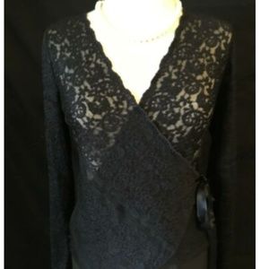 Banana Republic Stretch Black Lace Wrap Top